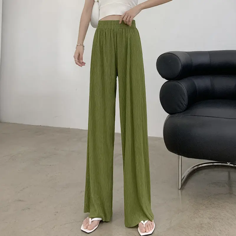 

Women 2022 Summer New High Waist Wide-leg Pants Female Ice Silk Anti-mosquito Chiffon Trousers Ladies Loose Mopping Pants I169