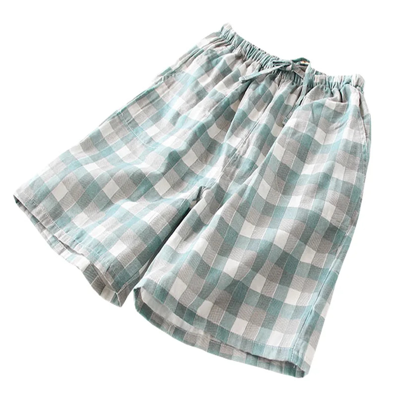 Шорты для пар домашние штаны из чистого хлопка в клетку японском стиле свободные
