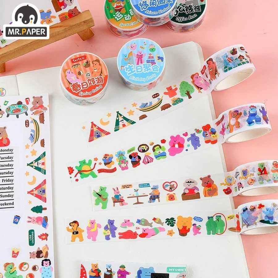 

Mr.Paper 8 Style Cartoon Cute Bear PVC Tape Creative Kawai Animals DIY Hand Account Decoration Material Sticker Washi Tape