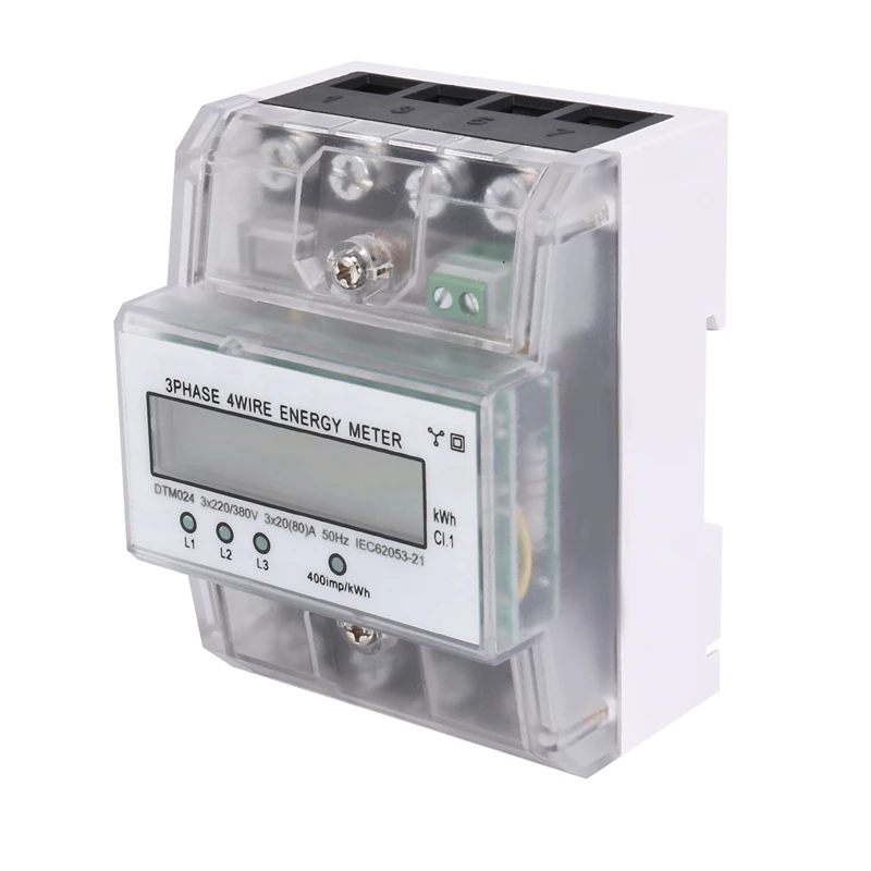 

3 Phase 4 Wire Energy Meter 220/380V 20-80A Energy Consumption Kwh Meter Rail Installation Digital Electric Power Meter