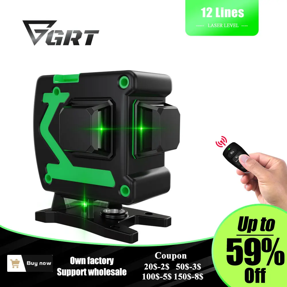 

GRT 3D 12 Lines Laser Level Self-Leveling 360 Horizontal And Vertical Cross Green Laser Beam Lines Nivel láser лазерный уровень