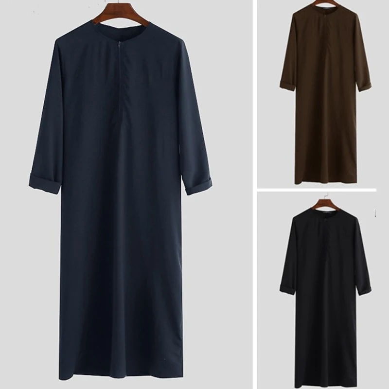 Men Muslim Robes Islamic Long Sleeve Clothes Arabic Kaftan Zipper Loose Shirt Abaya Saudi Arabia Dubai Robes Halloween Costume