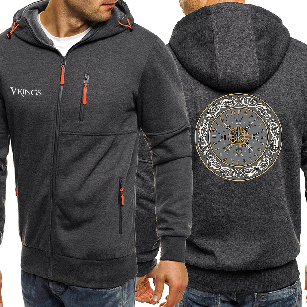 

Viking Shield Decorated With Scandinavian Dragonmen Hoody Sports Zip Up Pullovers Fashion Soft Sweatshirts Korean Loose Sweats