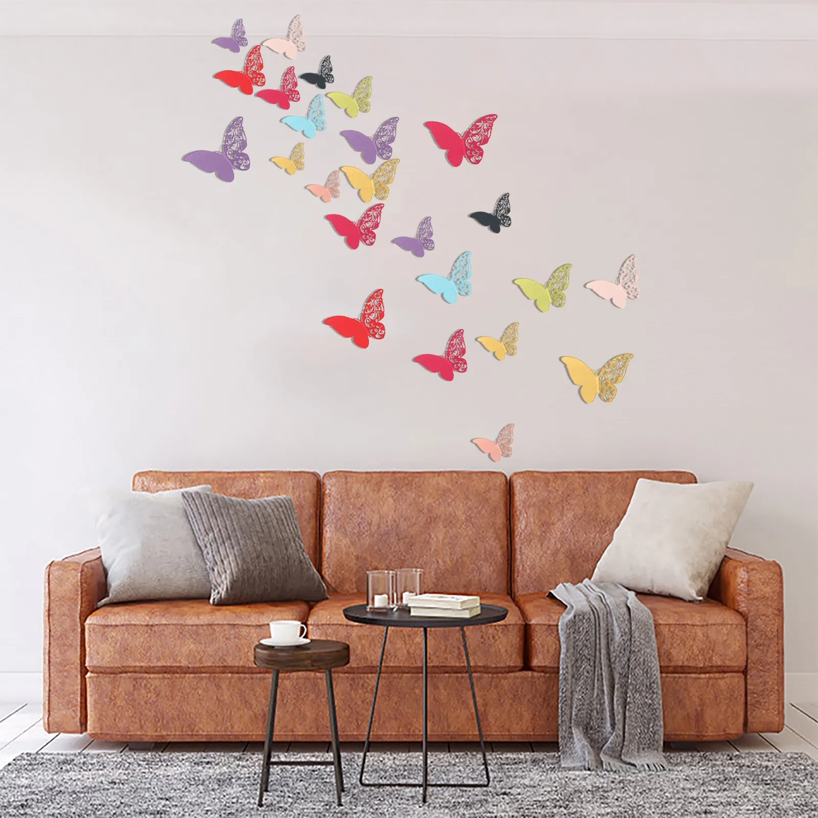 12 шт./компл. 3D полые наклейки на стену в виде бабочки бумажные Серебристые