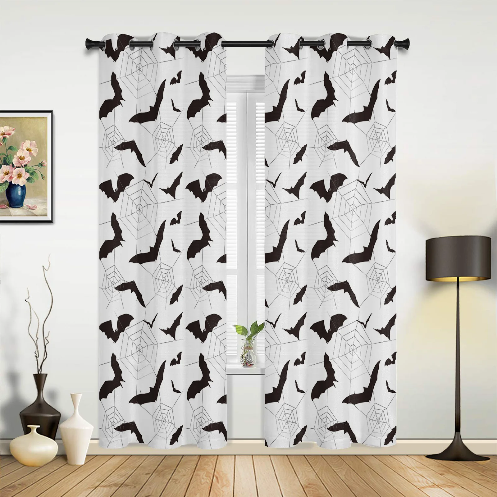 

Bat Web Cartoon White Curtains for Bedroom Living Room Drapes Kitchen Children's Room Window Curtain Modern Home Decor