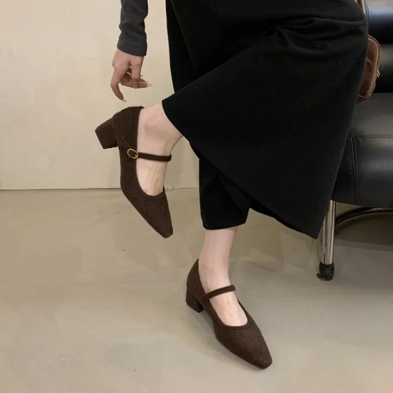 Женская обувь на среднем каблуке с острым носком замшевые ботильоны зима 2025