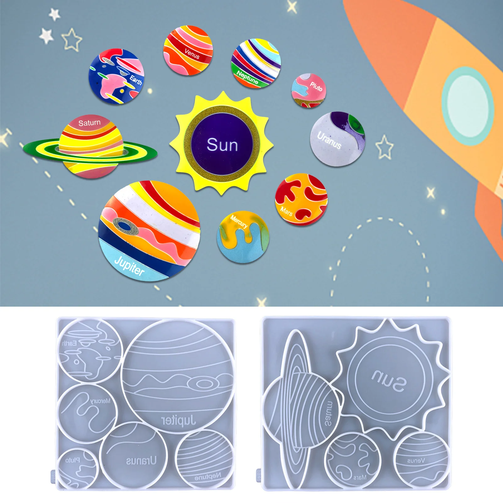 

2Pcs Solar System Silicone Mold Galaxy Planet Resin Molds Out Space Epoxy Casting Molds DIY Crafts DIY Art Casting Resin For
