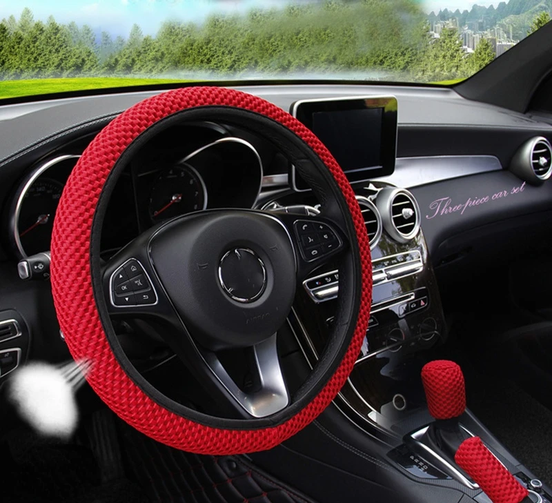 

Universal 38CM 1/3 Pcs Ice Silk Steering Wheel Cover Wear-resistant Anti-slip Car Accessories Gear Handbrake Cover Interior