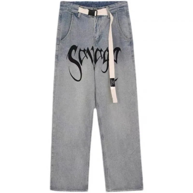 European and American Street Hip Hop Jeans Men's Loose Retro Long Pants Personality Falling Wide Leg Mop Pants