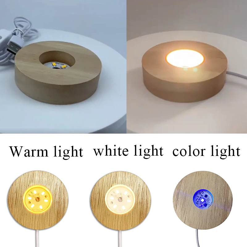 

Round Solid Wood Light-emitting Base Rechargeable Wooden LED Light Display Stand Lamp Holder Lamp Base Art Home Ornament