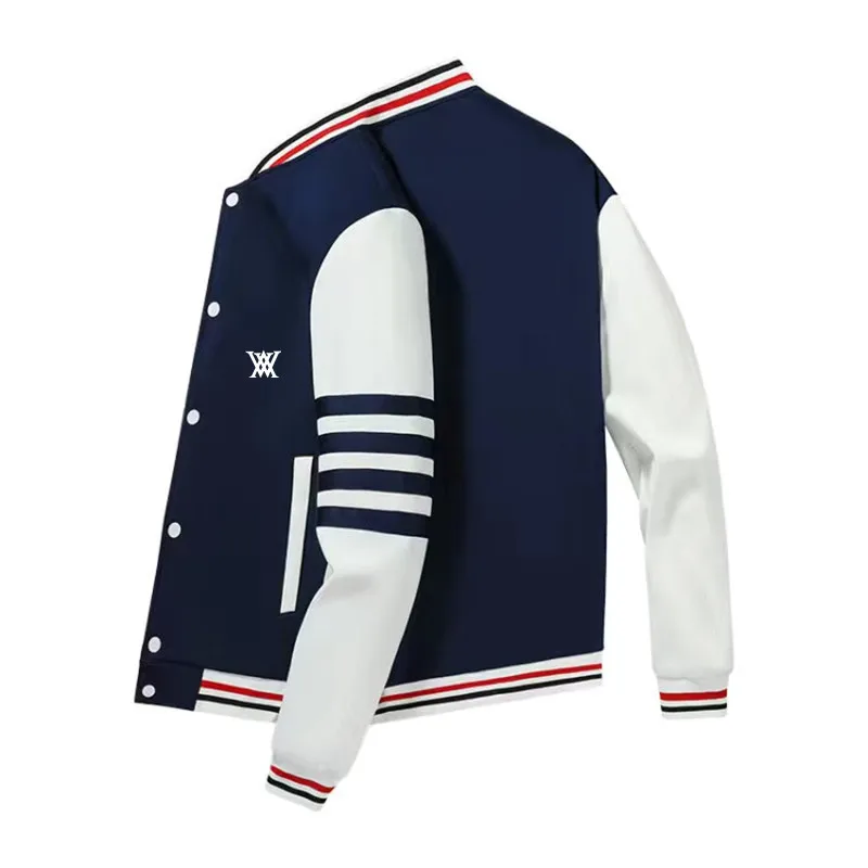

Men's Spring Autumn Golf Wear Baseball Collar Windbreaker Coat Fashion Stripe Loose Casual Joker Bomber Jacket Man Golf Clothing