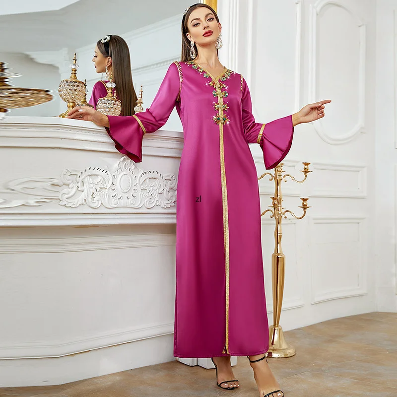 Kaftan Moroccan Dress Women Handcraft Diamond Saudi Arabic Jalabiya Abaya Turkey Muslim Islamic Clothes Eid Dubai Party Evening