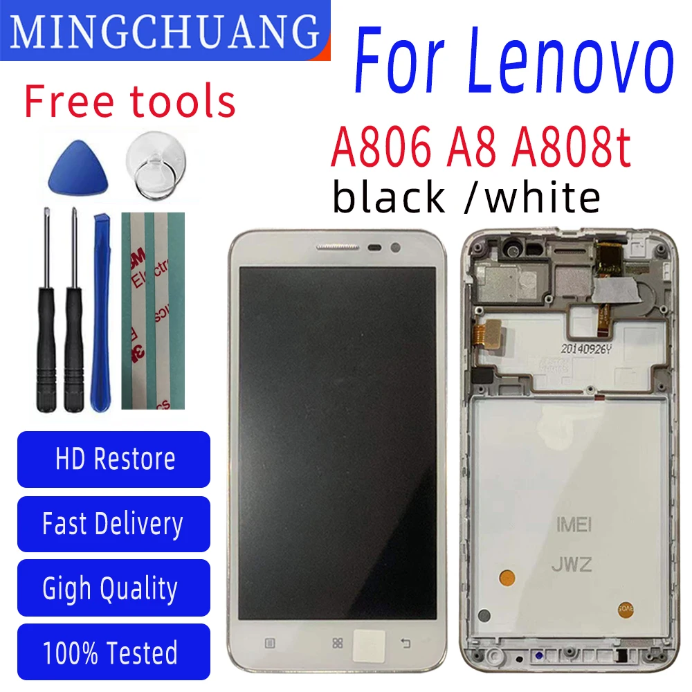 

ЖК-дисплей 5,0 дюйма для Lenovo A8 A806 A808T, для установки дигитайзера с сенсорным экраном, дигитайзер, ЖК-дисплей в сборе, Запасная часть