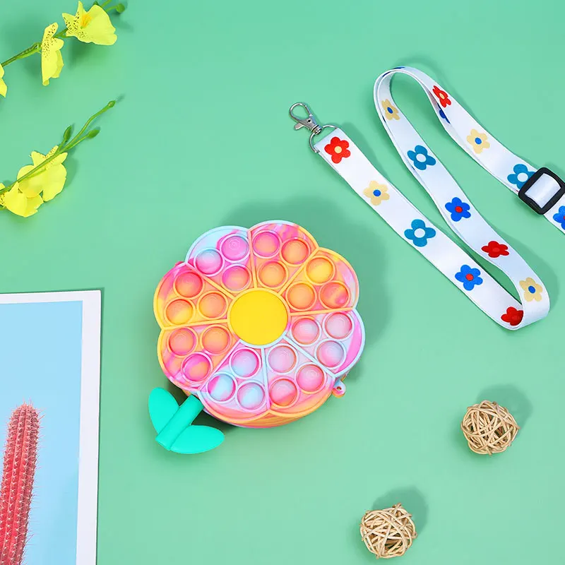 

Сумка через плечо в форме цветка для девочек, радужная игрушка-пузырь, сенсорные игрушки, сумка на плечо