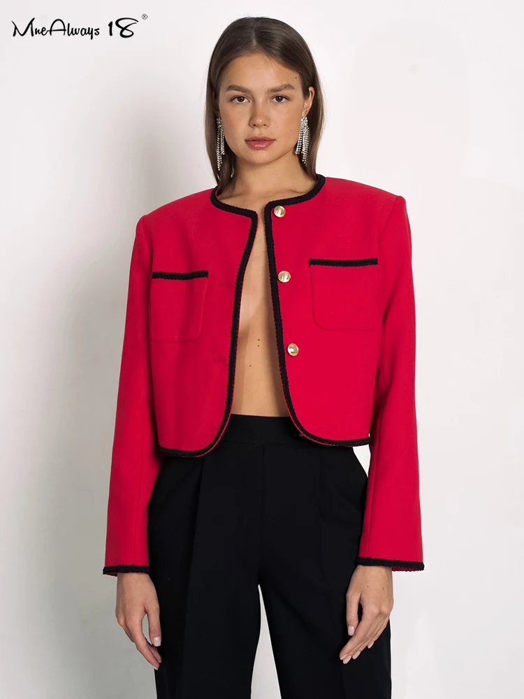 

Mnealways18 Fashion Woman Red Jackets For Women 2023 Autumn Winter Long Sleeve Coats Ladies Office Luxurious Black New Outerwear