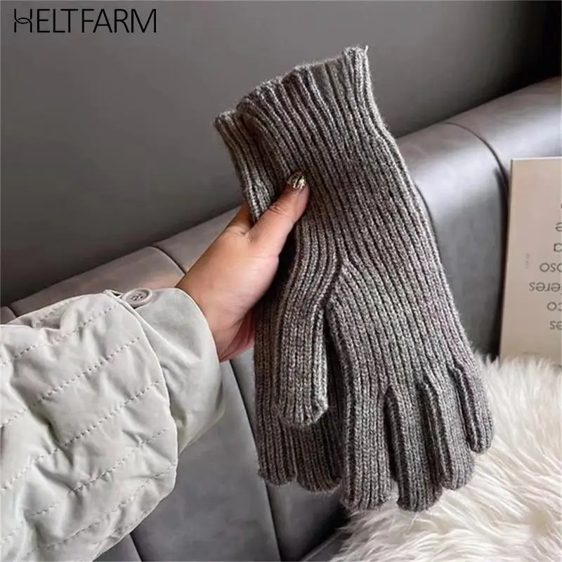 

Winter Solid Knit Gloves Women Large Size Touch Screen Gloves Thicken Warm Knitted Stretch Gloves Full Finger Outdoor Mittens