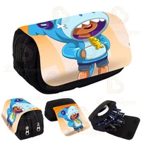 kids double layer pencil box shoot stars print pencil case game canvas stretch large capacity cute school stationery