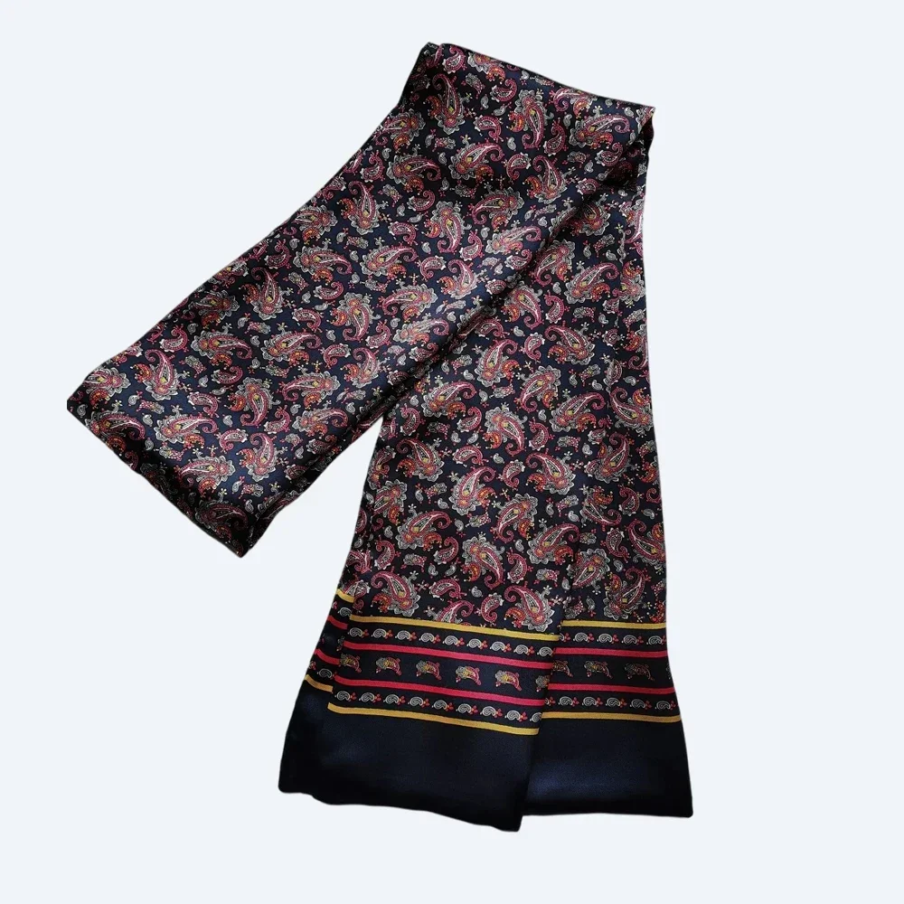 Мужской 100% шелковый шарф Пейсли Винтажный Длинный двухслойный шейный платок