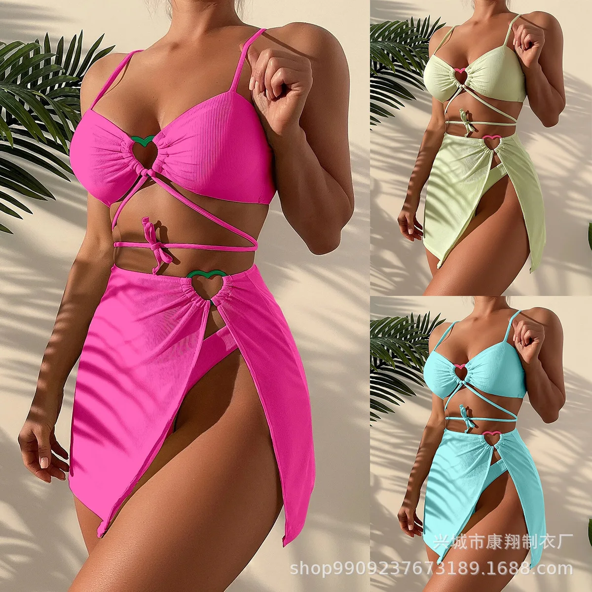 

Купальник 2023, женский костюм из трех предметов, однотонное пикантное бикини на шнуровке