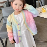 korean button down cardigan rainbow knitted cardigan sweater kids girl autumn winter sweet kawaii sweater coat children girls