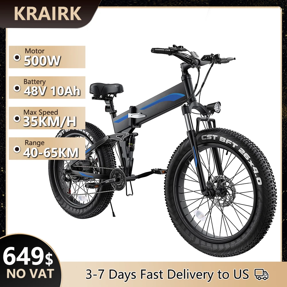 

K5F 500W Electric Bike 35KM/H Max Speed 48V 10Ah 26 inch Fat Tires eBicycle Snow Beach MTB Mountain Electric Bike for Adults