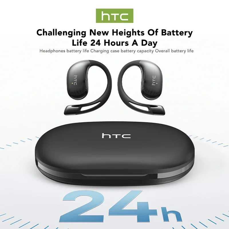 Фото HTC NE57 Bluetooth наушники AI спортивные беспроводные наушники шум AI переводчик наушники HD бас ультратонкие ушные крючки дисплей мощности №3