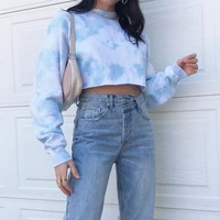 tie dye harajuku oversized sweat crop top women short sweetshirts 2022 new o neck long sleeve pullovers tracksuit clothes