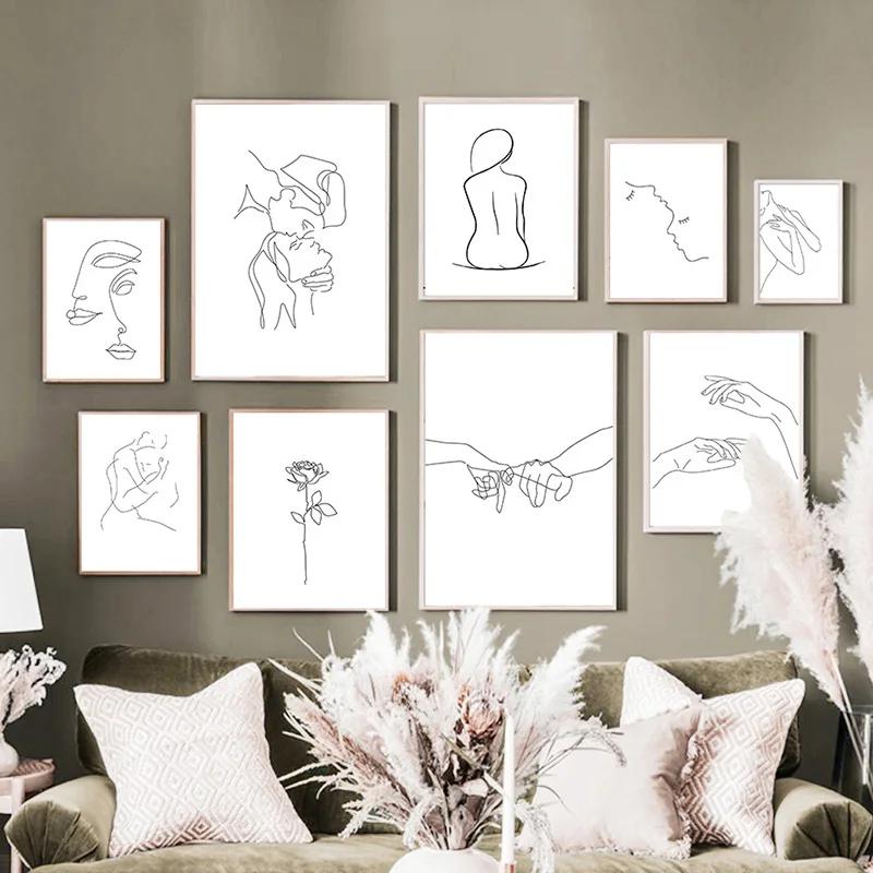 

Modern Home Decor Abstract Line Drawing Figure Picture Wall Art Canvas Painting Minimalist Decor Poster and Print for Dormitory