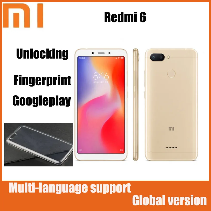 

Original Xiaomi Redmi 6 Smartphone Googleplay Android Cellphone 4GB 64GB Face Unlocking 3GB 32GB used