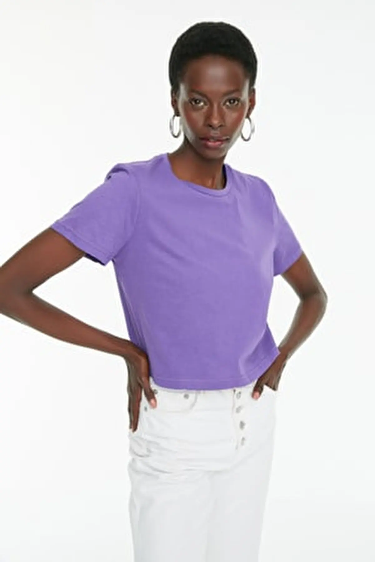 

Женская хлопковая трикотажная футболка, фиолетовая футболка из 100% хлопка с велосипедным воротником, летние топы