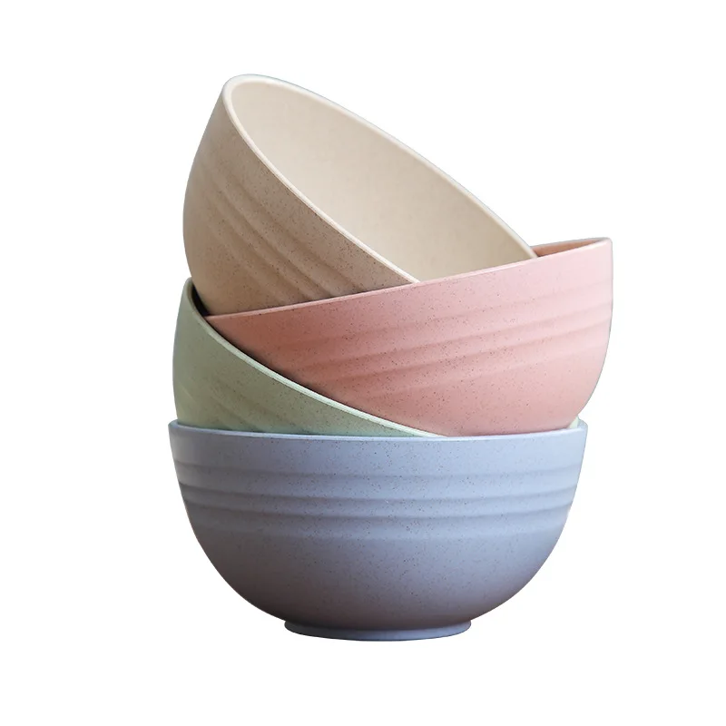 

4pcs Wheat Straw Anti-Fall Bowl Dinner Bowl Bamboo Fiber Divided Dining Bowl Snack Tray Breakfast Dishes Kitchen Tableware
