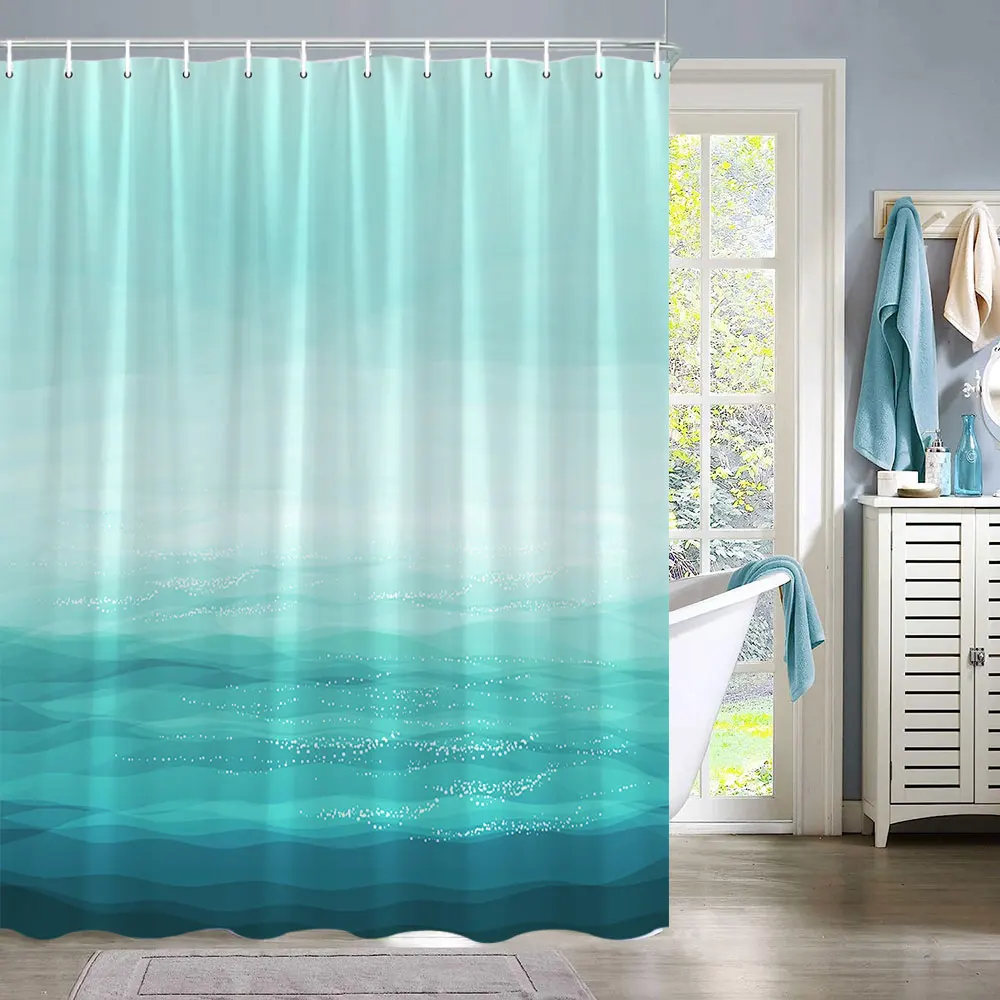 Штора для душа с волнистыми морскими волнами градиентными цветами