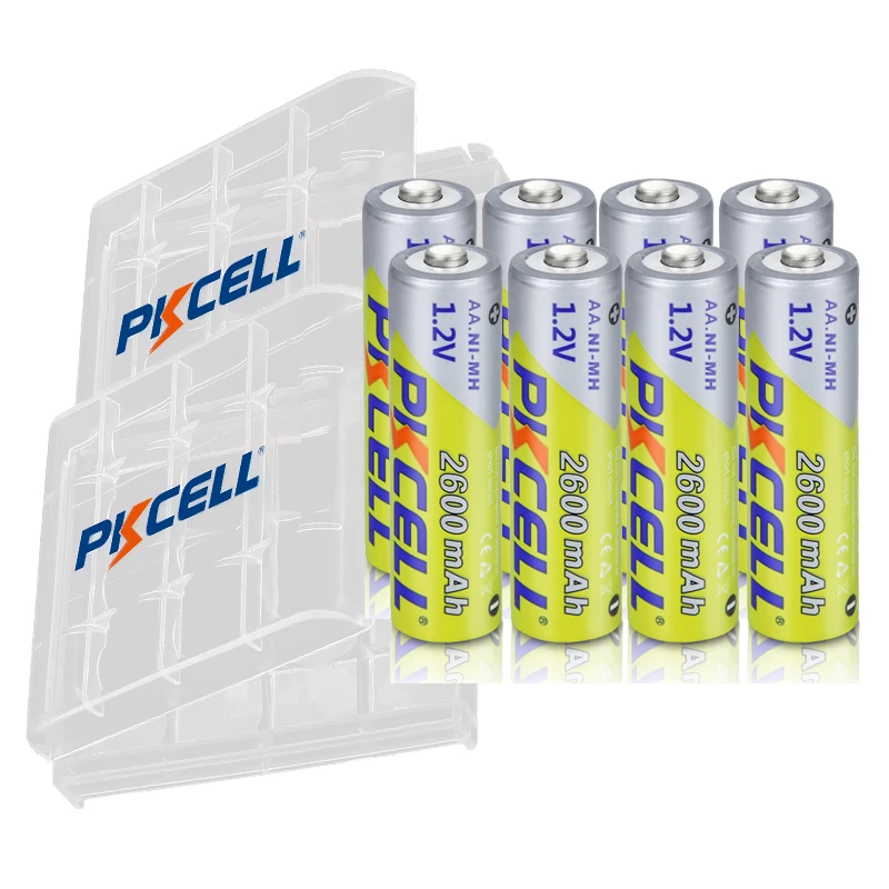 

8 шт., аккумуляторные батарейки PKCELL AA, 2600 мАч, 1,2 в, 2 А
