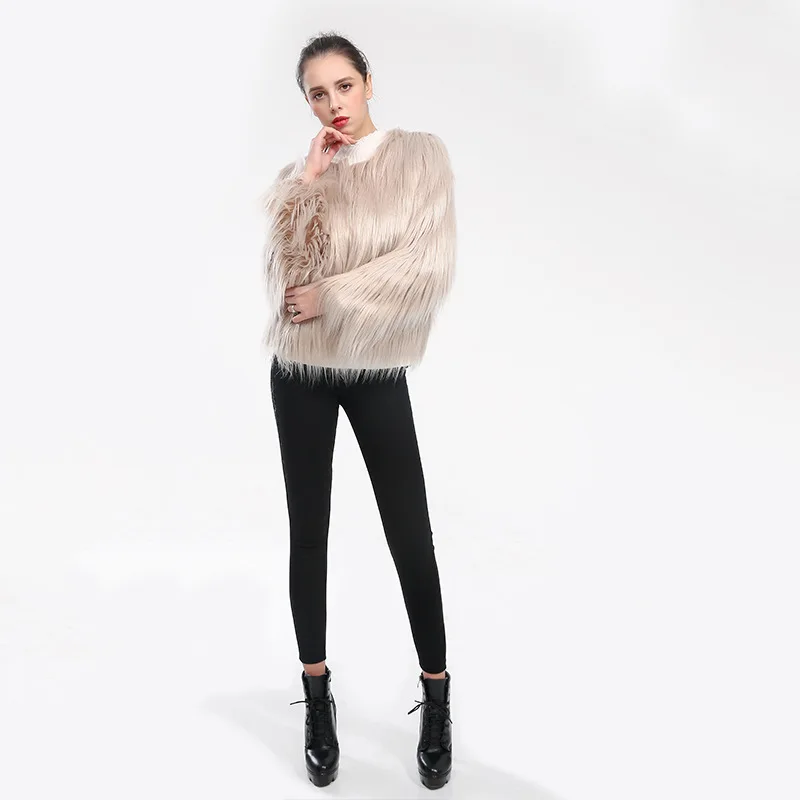 New Winter Long Sleeve Haining Furs Coat Solid Color Women Fashion Warm Fur Coats Outerwear Fake Fur Shawl Women Clothing