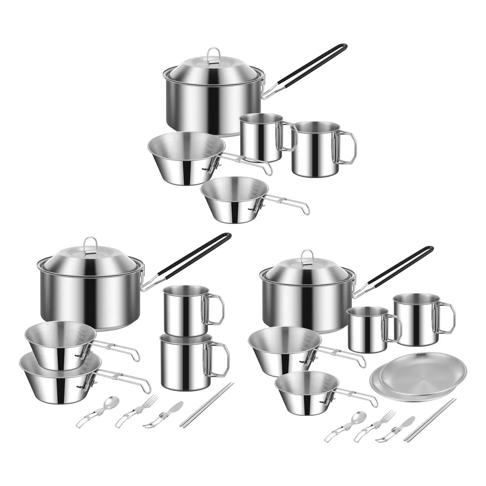 

Stainless Steel Cooking Pot Camping with Lid Cookware Stackable Lightweight Equipment Foldable for BBQ Accessories Barbecue