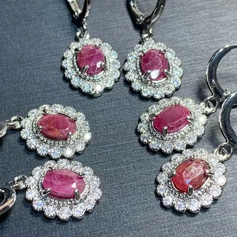 Натуральные рубиновые серьги-кольца из нержавеющей стали