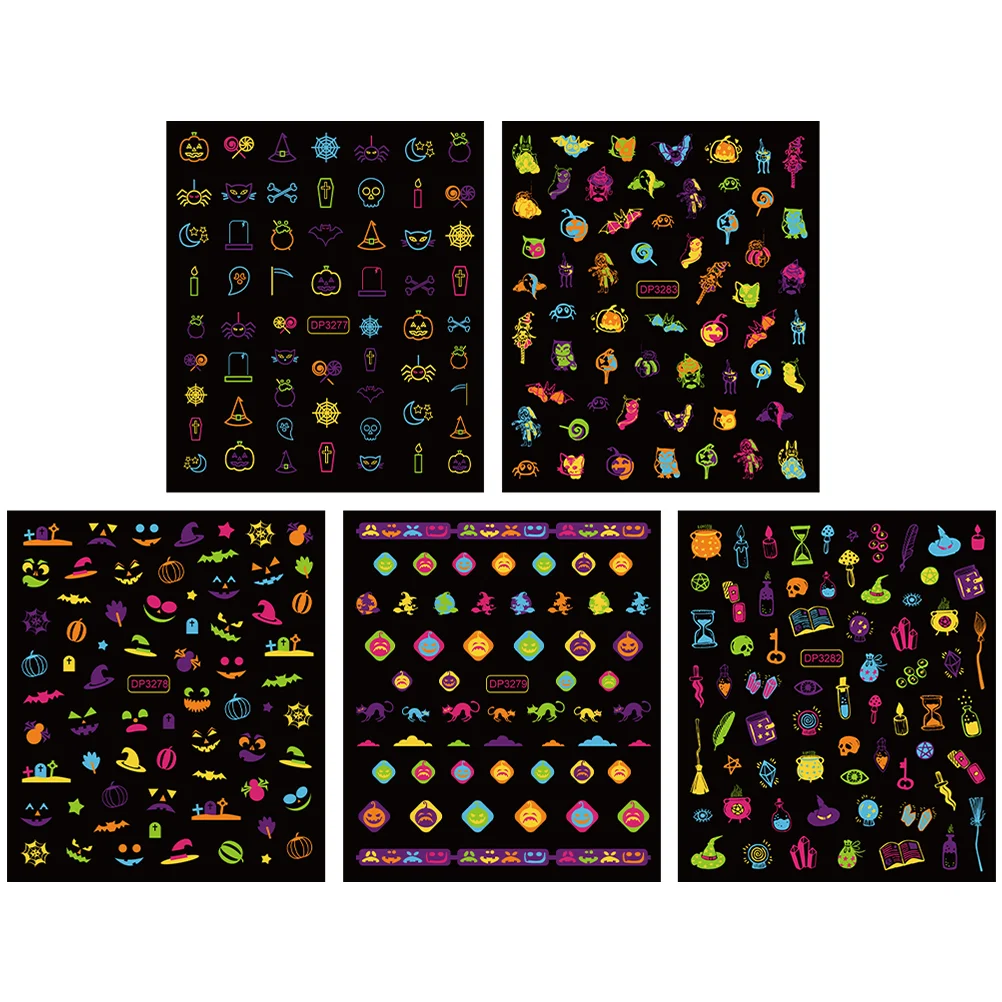 

5 Sheets Halloween Nail Stickers Glowing In Dark Nail Stickers Self Adhesive Nail Decals