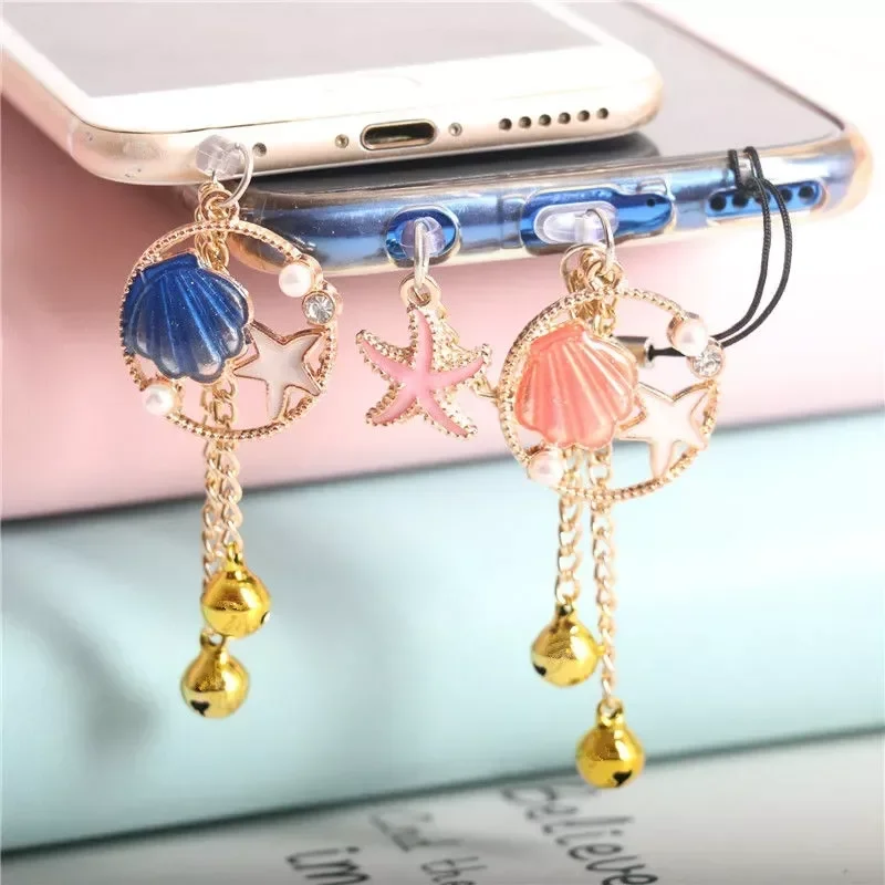 

Dust Plug Charm Kawaii 3.5mm Headphone Anti Dust Plug Seashell Ocean Mobile Phone Charge Port Plug Dust Cap For iPhone