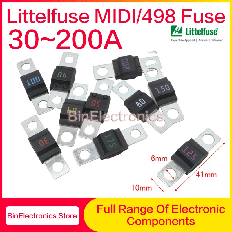 1 шт. Littelfuse Болтовой автомобильный предохранитель MIDI/498 автоматический предохранитель 30A 40A 50A 60A70A 80A 100A 125A 150A 200A Номинальный 32 в плоский предохранитель