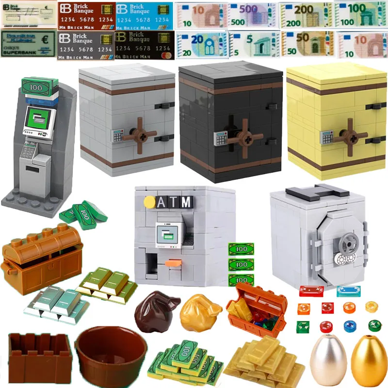 MOC Building Blocks Accessories Precious Gold Ore Silver Diamond Stash Pirate Map Coins Toy Model Mini Bricks ATM Gifts K046