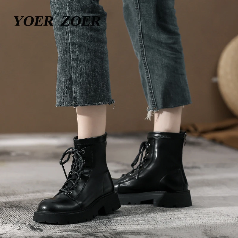 Women's Martins Boots Ankle boots 2022 new British style Genuine Leather lace-up thin-legged boots Thick-soled biker boots