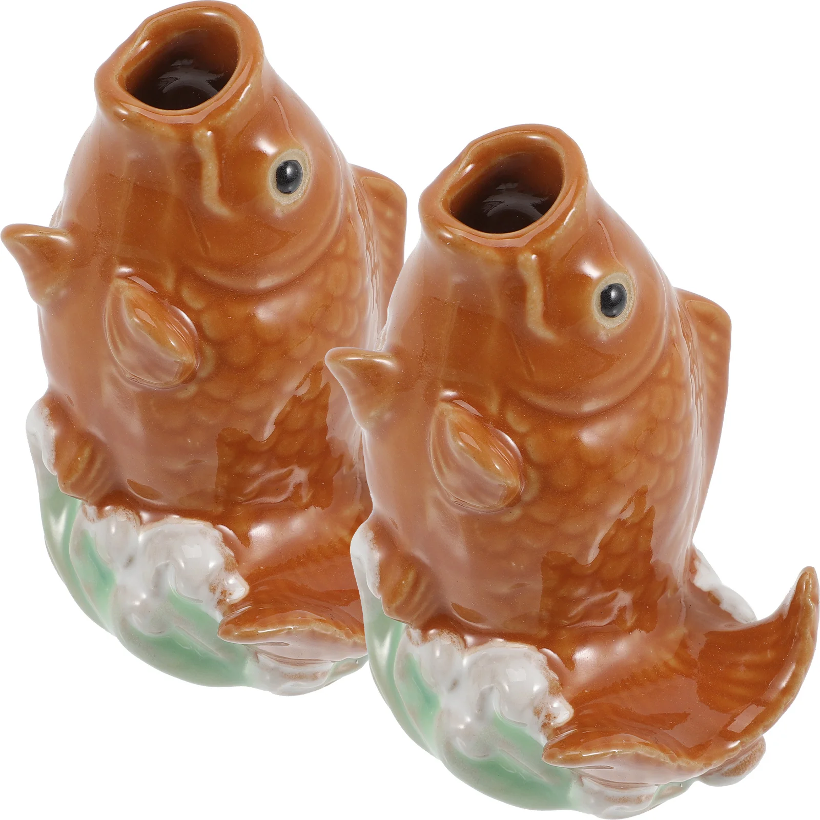 

2 Pcs Fish Spitter Pool Vintage Decor Yard Fountain Nozzle Home Décor Sculpture Ceramic Fish Figurine Water Fountain Spitter