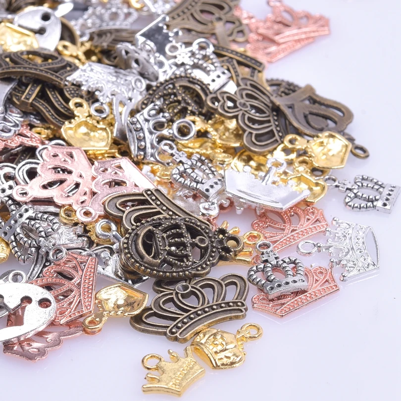 

30/50pcs Random Antique Bronze Silver Plated Crown Ornament Pendants Jewellry diy bulk charms for jewelry making Mix Charms