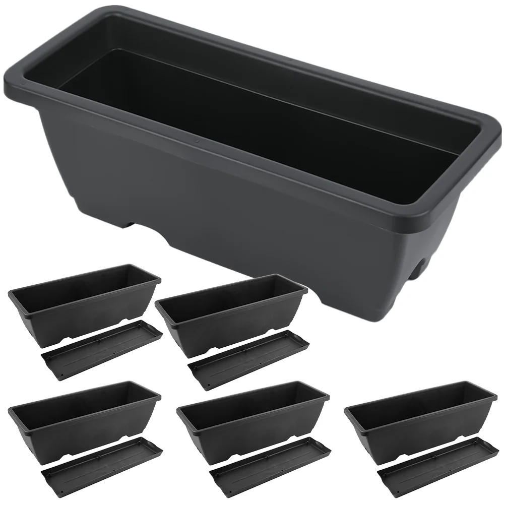 

6 Pcs Square Flower Pot Black Patio Planters Outdoor Gardening Pots Planting Rectangle Plants Accessories Plastic For