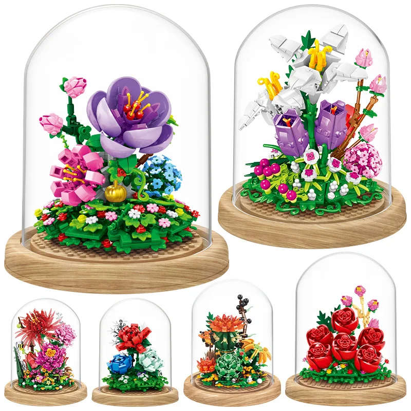 

City Mini Immortal Flower Ornament Model Building Blocks Friends Rose Home Decoration DIY Bricks Toys for Girls Children Gift