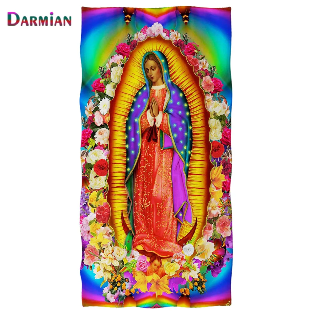 

DARMIAN 2022 Virgin Mary Printed Beach Towel for Women Soft Absorbent Men Bathroom Bath Towels Adults Horse Shower Face Towels