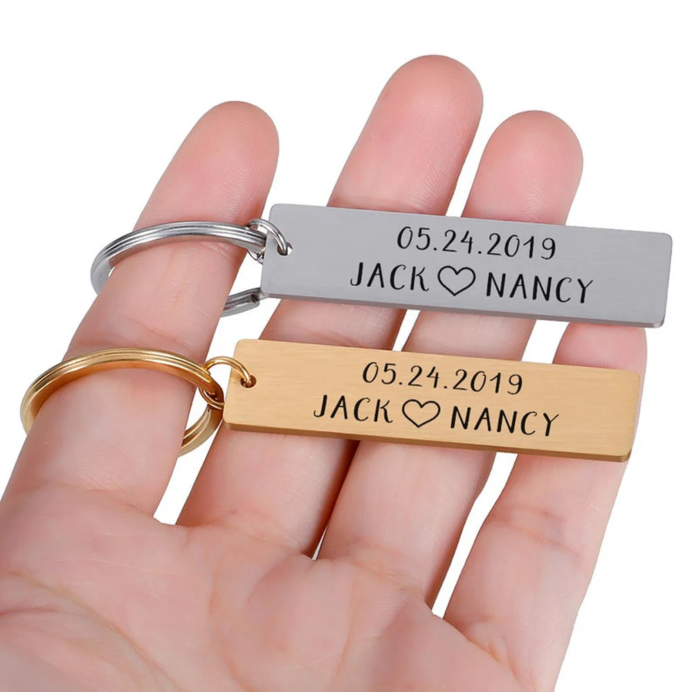 

Keychains for Men Engraved Date Double Name Love Stainless Steel Couple Personalized Keychain Gift To Girlfriend Llaveros Pareja