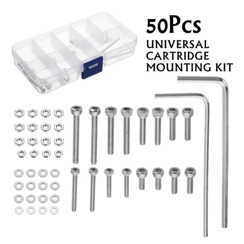 

50pcs/set Universal Turntable Headshell Cartridge Mounting Kit Stainless Steel Bolts Hex Socket for Head Screws Nuts Set