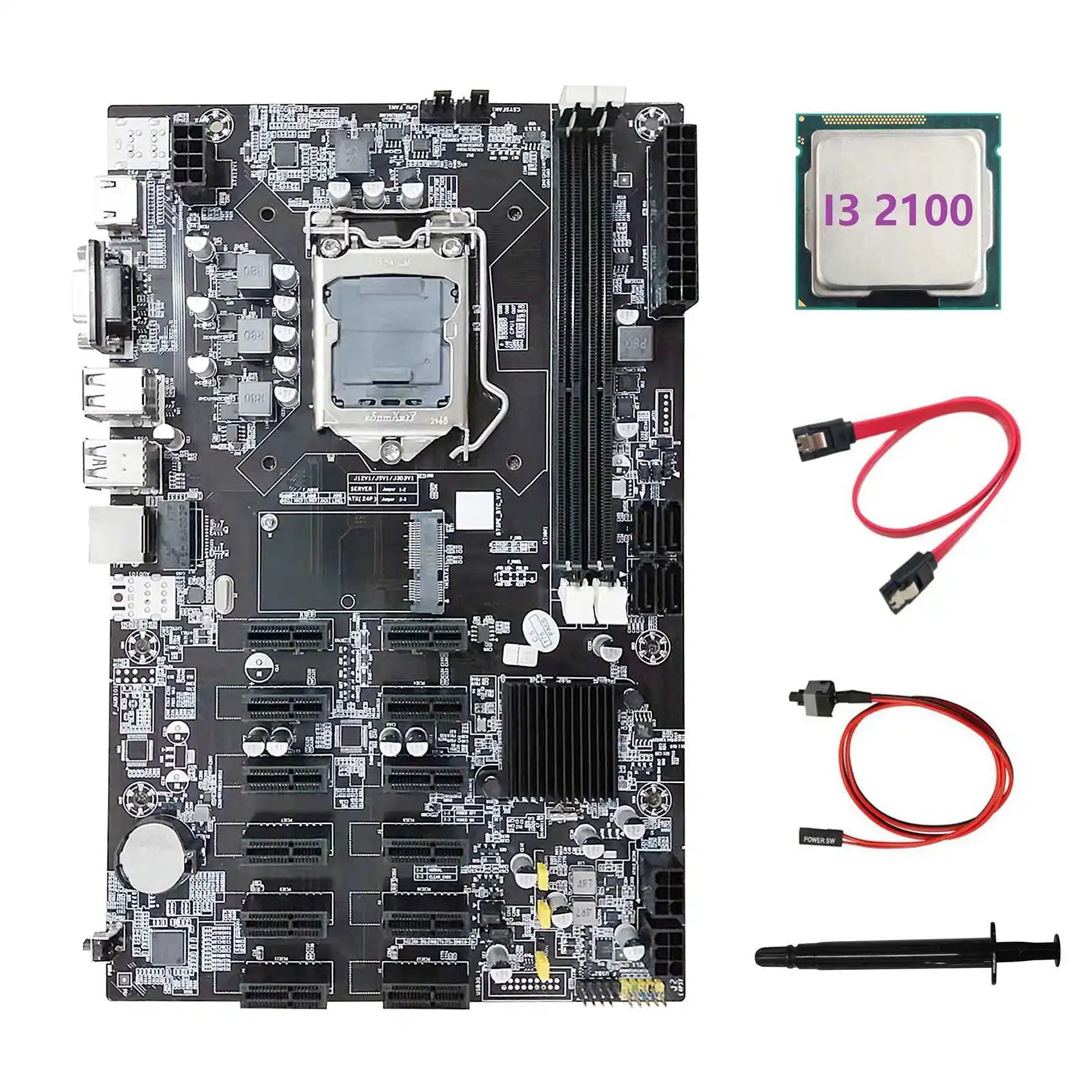 

B75 ETH Mining Motherboard 12 PCIE+I3 2100 CPU+SATA Cable+Switch Cable+Thermal Grease LGA1155 B75 BTC Miner Motherboard