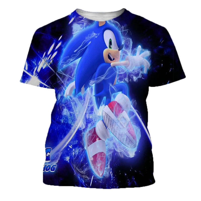 

Футболка для мальчиков и девочек, мультяшная 3d-футболка с коротким рукавом и принтом Аниме Соник, детская одежда в стиле Харадзюку, лето